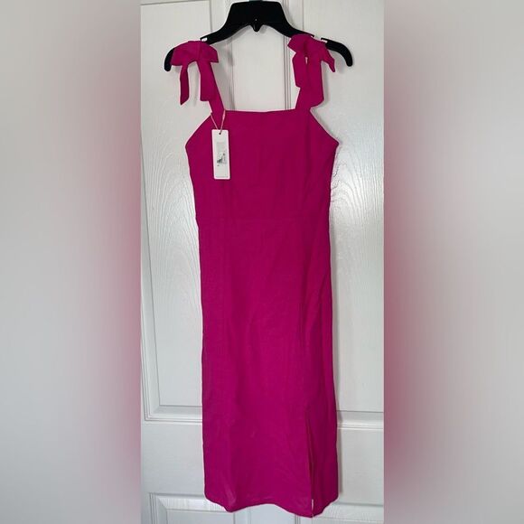 Linen blend midi dress hot pink size 10 - Picture 1 of 8